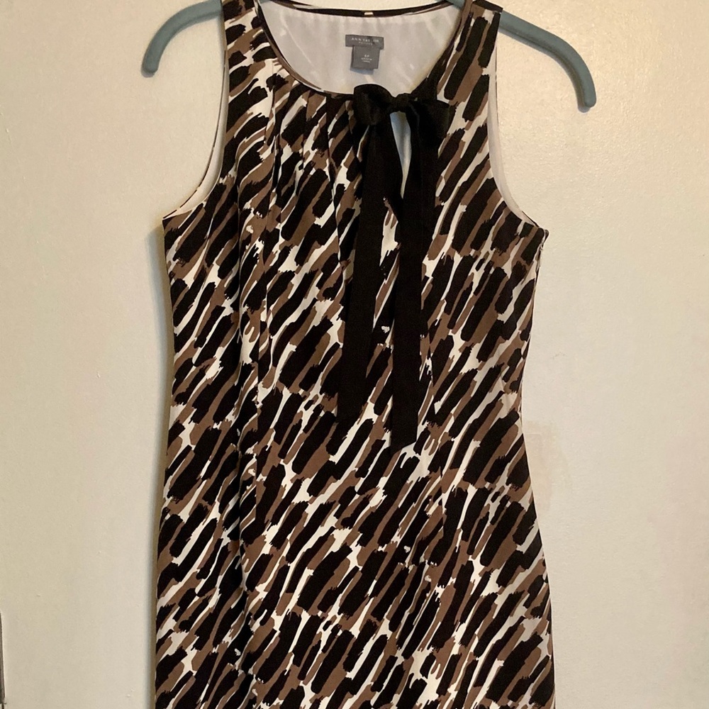 Ann Taylor Silk Abstract Print Sleeveless Dress Black Brown EUC 4P Work Office